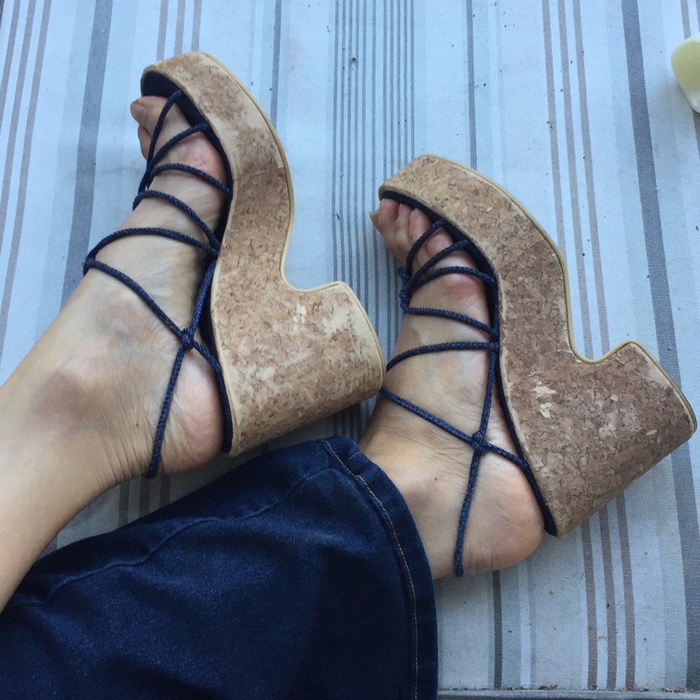 Y2K 90s sandals platform denim strappy